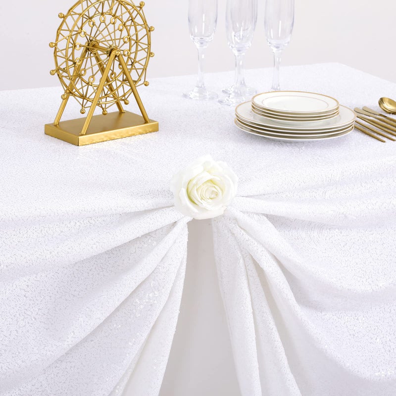 B.Cool B-COOL White Sequin Tablecloth Overlay 90x132 inch Sequined Tablecloths Shiny Tablecloth for Birthday Bridal Shower Christmas Outdoor Decoration - Image 4